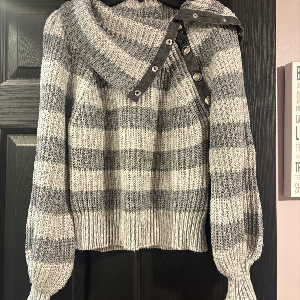 Derek Lam Gray Cowl Neck Sweater with Chunky Knit